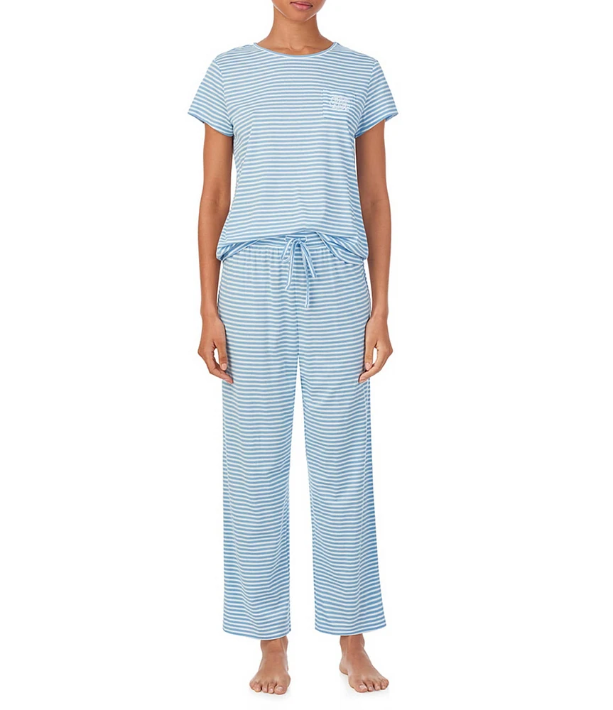 Lauren Ralph Lauren Striped Short Sleeve Crew Neck Knit Pajama Set
