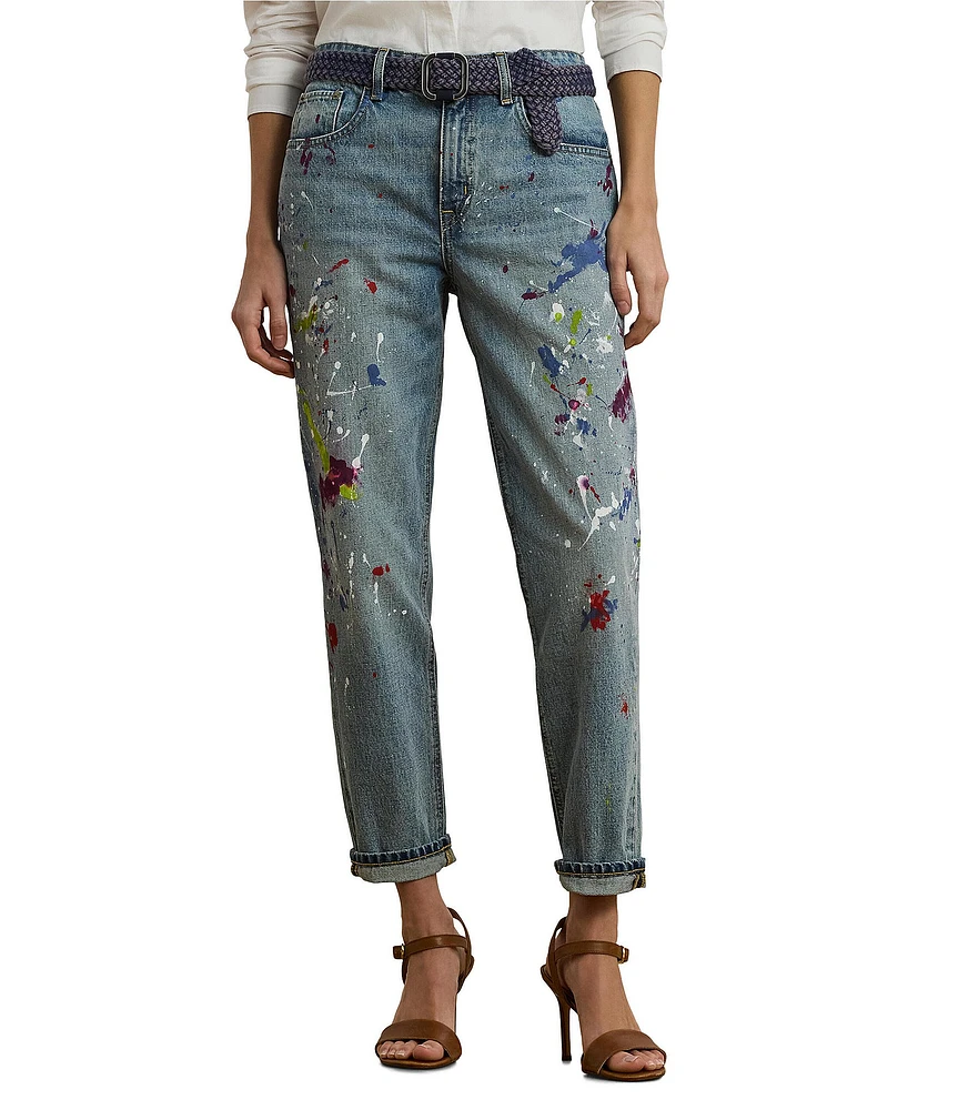 Lauren Ralph Lauren Paint Splash Tapered Ankle Boyfriend Jeans
