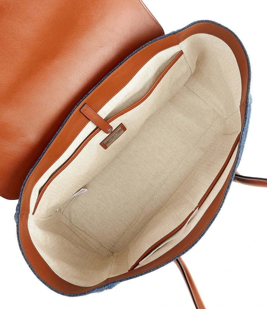 Lauren Ralph Lauren Tanner Washed Denim Contrast Trim Large Satchel Bag