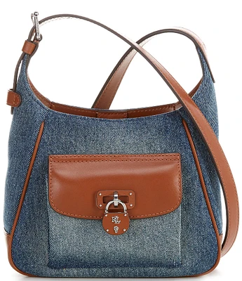 Lauren Ralph Lauren Washed Denim Contrast Trim Small Tanner Shoulder Bag