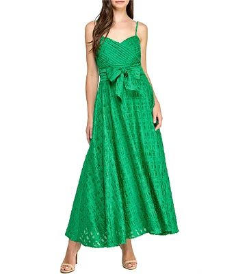 Layered With Love Jacquard Stripe V Neck Sleeveless Front Bow A-Line Maxi Dress