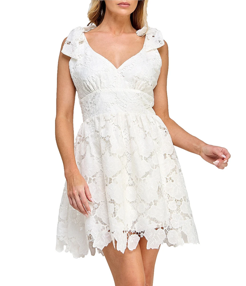 Layered With Love Lil Dixie Lace V-Neck Sleeveless Tie Shoulder Mini Dress