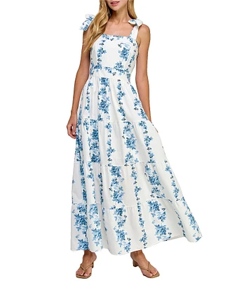 Layered With Love Papaya Cotton Floral Print Square Neck Sleeveless A-Line Maxi Dress