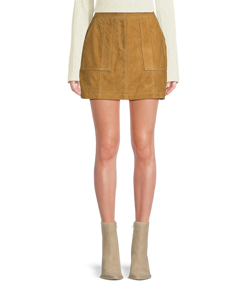 Le' AL.X Suede Pick Stitch High Rise Pencil Mini Skirt