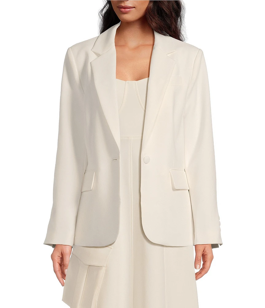 Le' AL.X Woven Suiting Notch Lapel Long Sleeve Button Front Flap Pocket Mid Length Coordinating Blazer