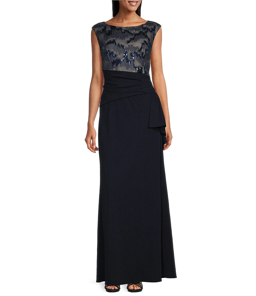 Le Bos Boat Neck Cap Sleeve Fit and Flare Dress