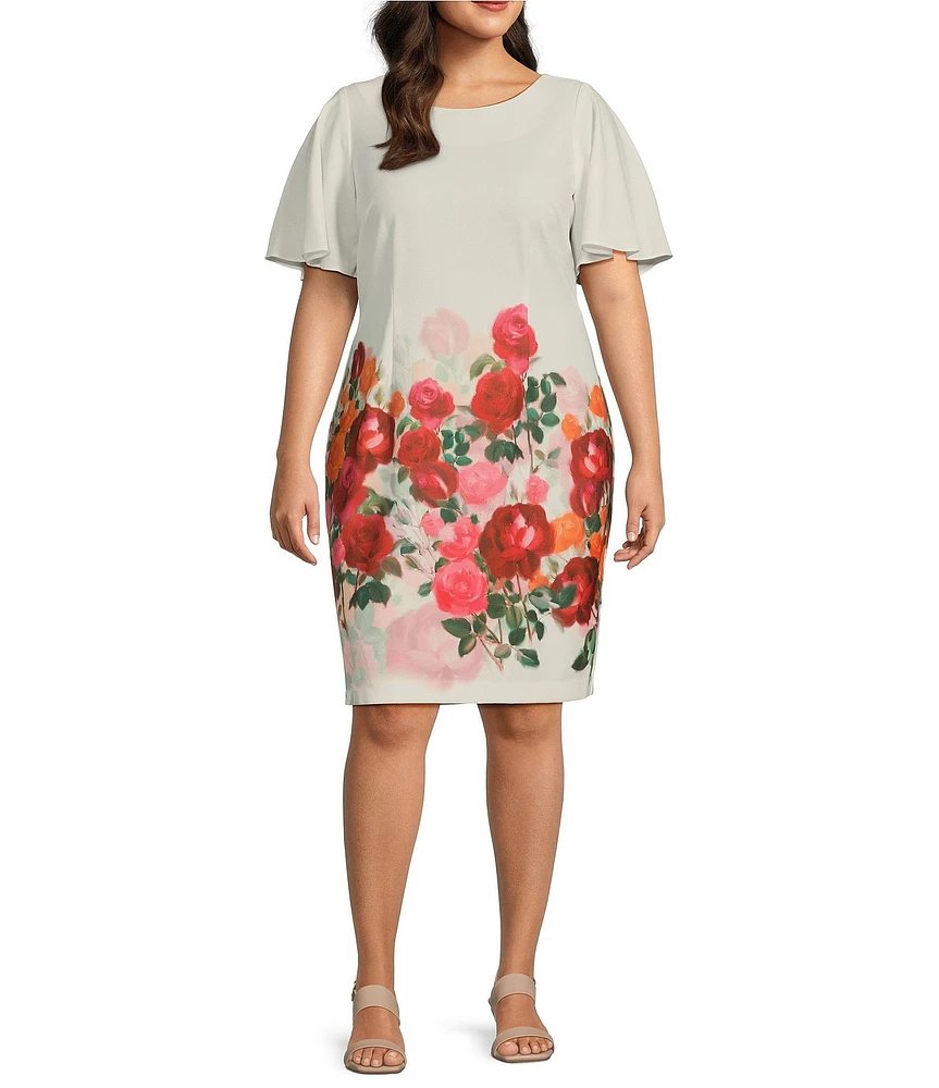 Le Bos Plus Size Boat Neck Floral Print Sheath Dress