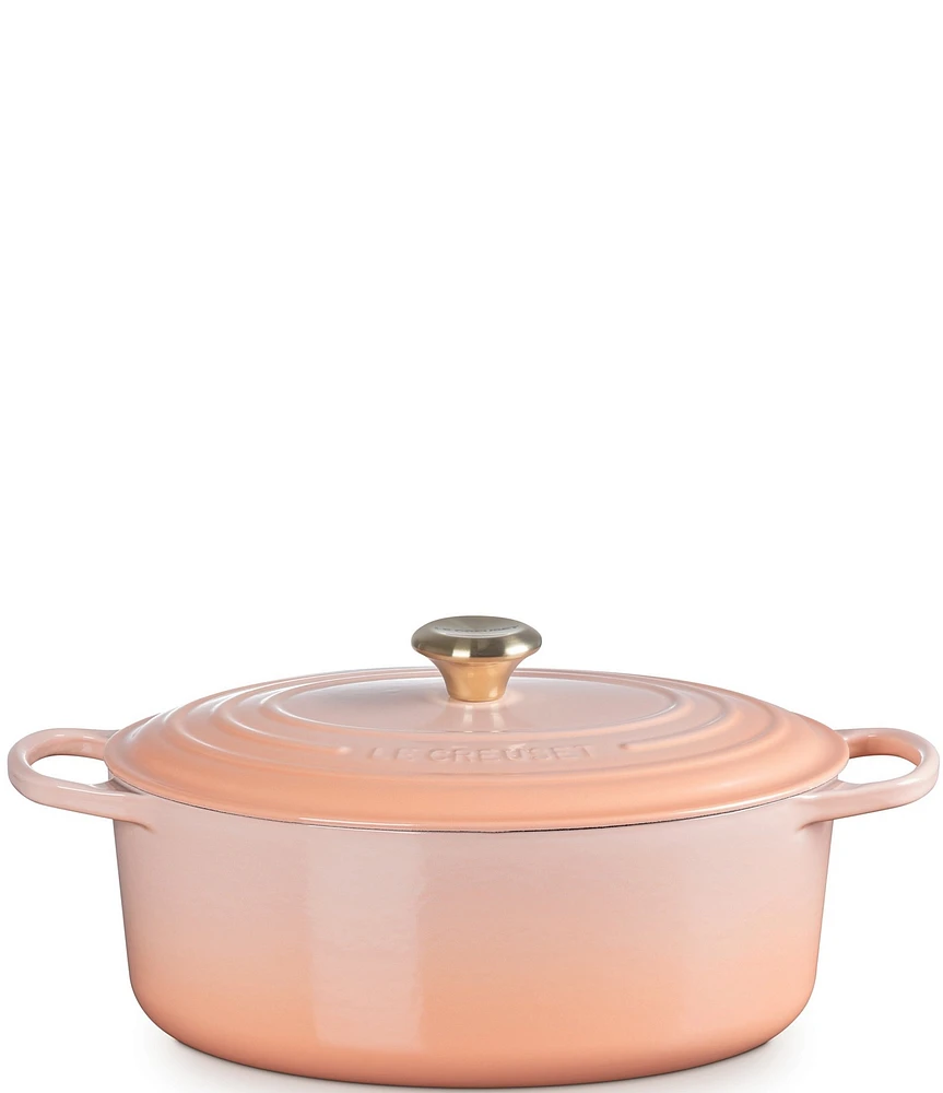 Le Creuset Signature 6.75-Quart Oval Dutch Oven with Light Gold Knob- Peche