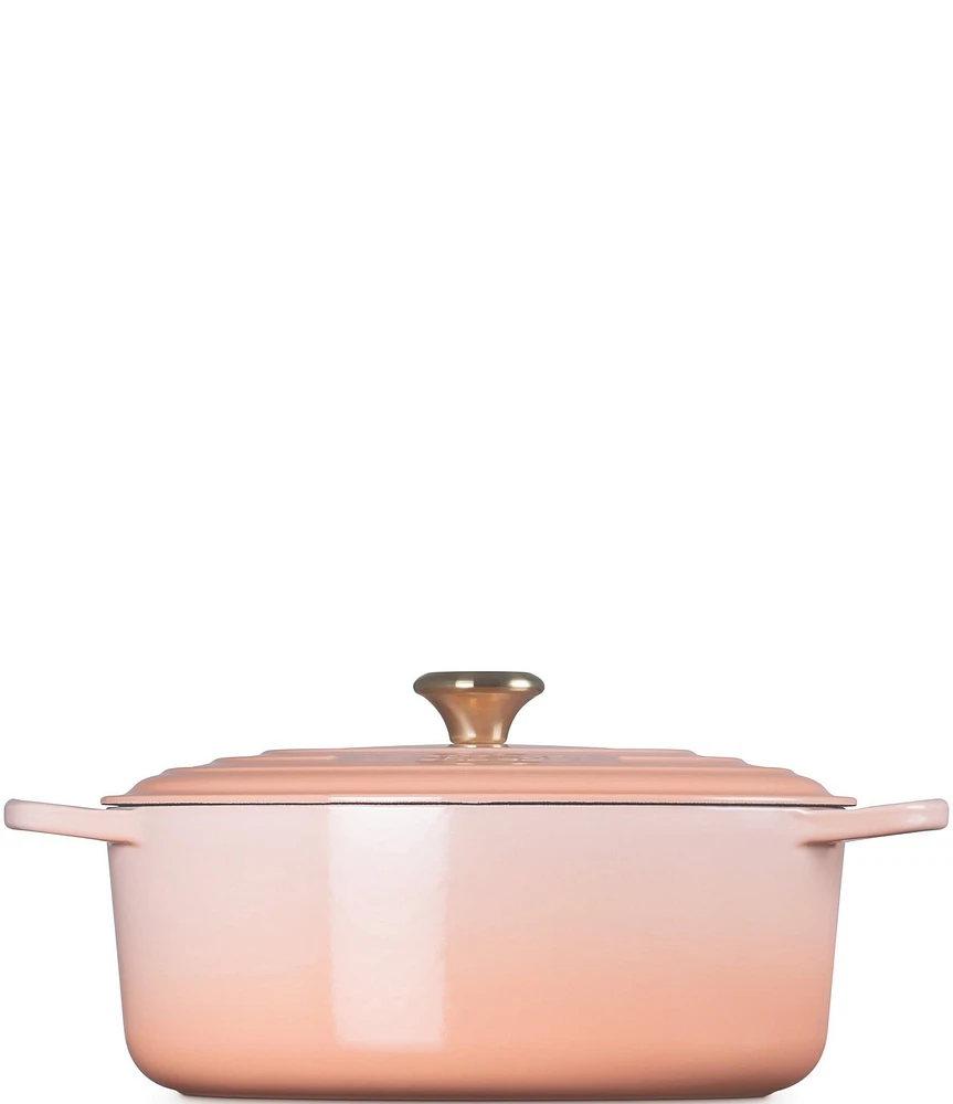 Le Creuset Signature 6.75-Quart Oval Dutch Oven with Light Gold Knob- Peche