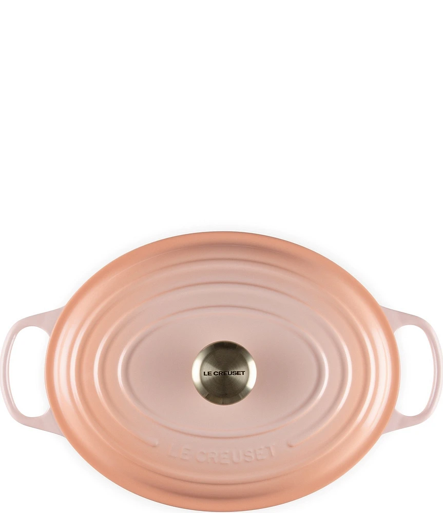 Le Creuset Signature 6.75-Quart Oval Dutch Oven with Light Gold Knob- Peche