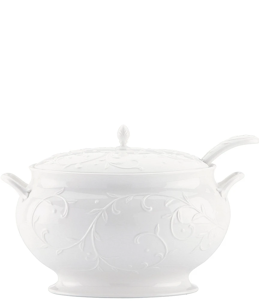 Lenox Opal Innocence Carved Scroll Porcelain Soup Tureen with Ladle