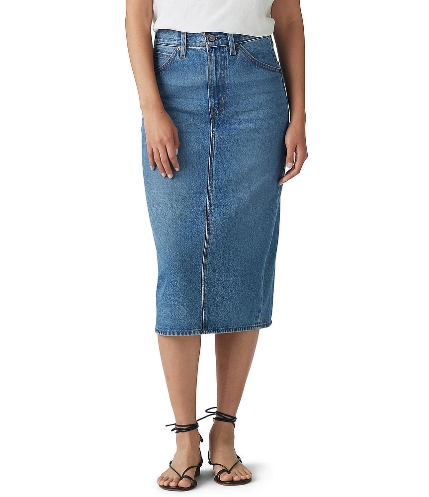 Levi's® High-Rise Back-Slit Denim Midi Skirt