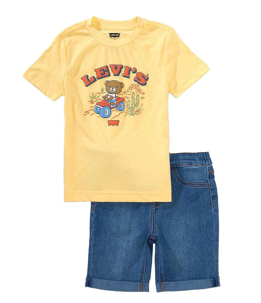 Levi's® Little Boys Short Sleeve Four-Wheeler Bear Graphic T-Shirt & Denim Elastic-Back Shorts Set