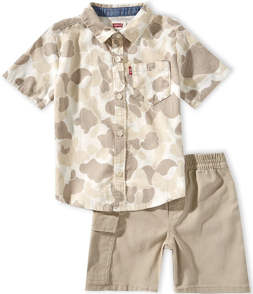 Levi's® Little Boys Short-Sleeve Woven Top & Peached Twill Cargo Shorts Set