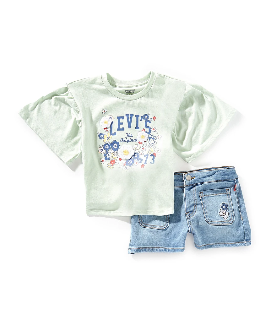Levi's® Little Girls Flutter-Sleeve T-Shirt & Denim Shorts Set