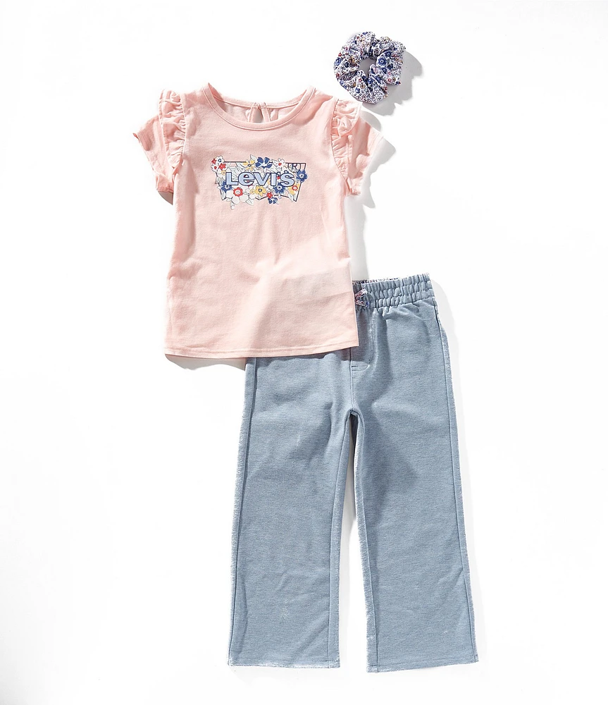 Levi's® Little Girls Ruffle-Sleeve Jersey T-Shirt & French Terry Jogger Pant Set