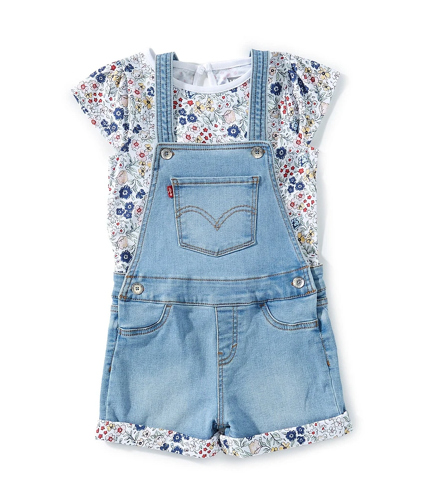 Levi's® Little Girls Sleeveless Roll-Cuff Stretch Denim Romper & Short-Sleeve Floral-Printed T-Shirt Set