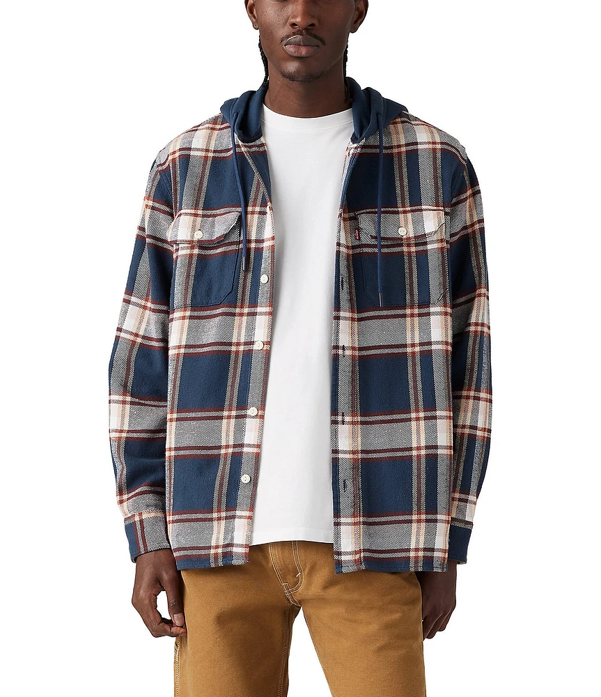 Levi's® Long Sleeve Wide Plaid Hooded Full Button Front Worker Shirt