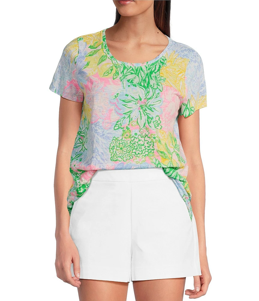 Lilly Pulitzer Etta Multi Bright Delight Patch Print Round Neck Short Sleeve Tee