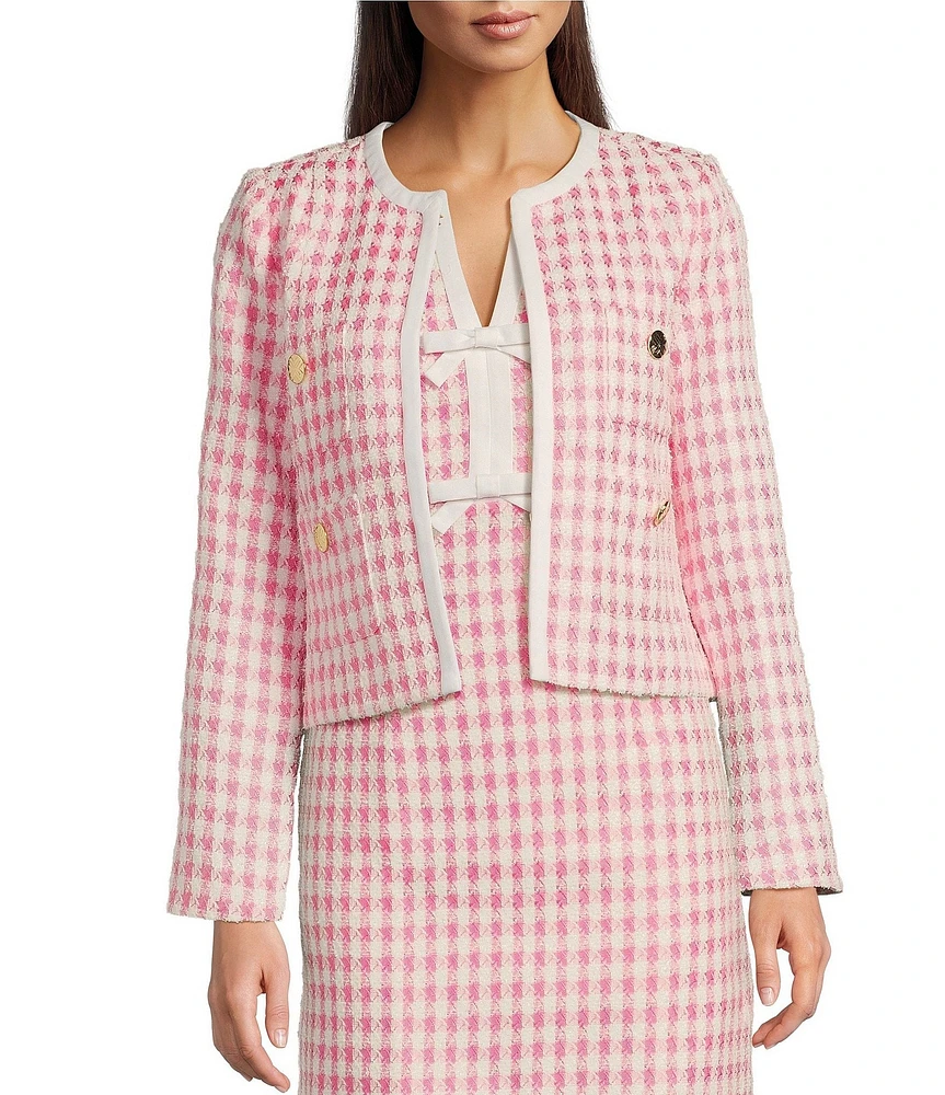 Lilly Pulitzer Rohana Charming Check Boucle Crew Neck Long Sleeve Button Front Jacket