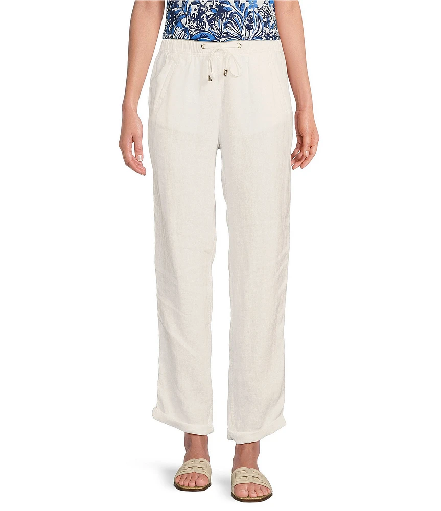 Lilly Pulitzer Taron Linen Mid-Rise Tapered Straight Leg Drawstring Pull-On Pants