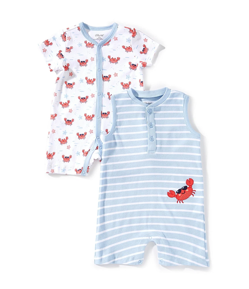 Little Me Baby Boys Short-Sleeve Crab-Printed Shortall & Sleeveless Striped Crab-Motif Shortall 2-Pack