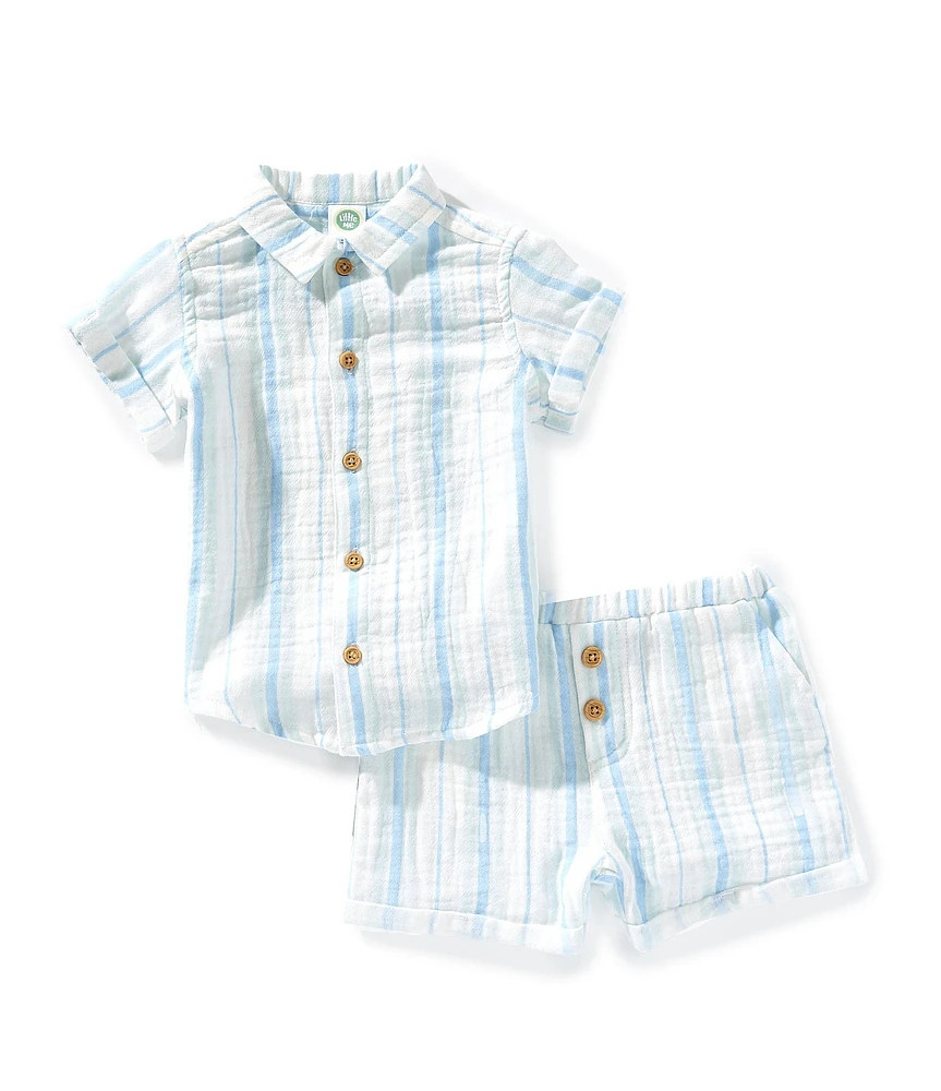 Little Me Baby Boys Short-Sleeve Striped Gauze Shirt & Matching Shorts Set