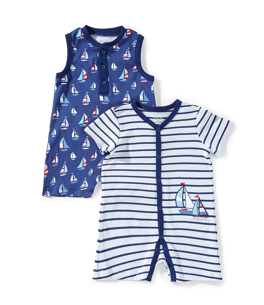 Little Me Baby Boys Short-Sleeve Striped Sailboat-Motif Shortall & Sleeveless Sailboat-Print Shortall Two-Pack