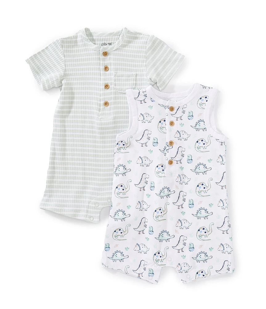 Little Me Baby Boys Sleeveless Dinosaur-Printed Shortall & Short-Sleeve Striped Shortall Set