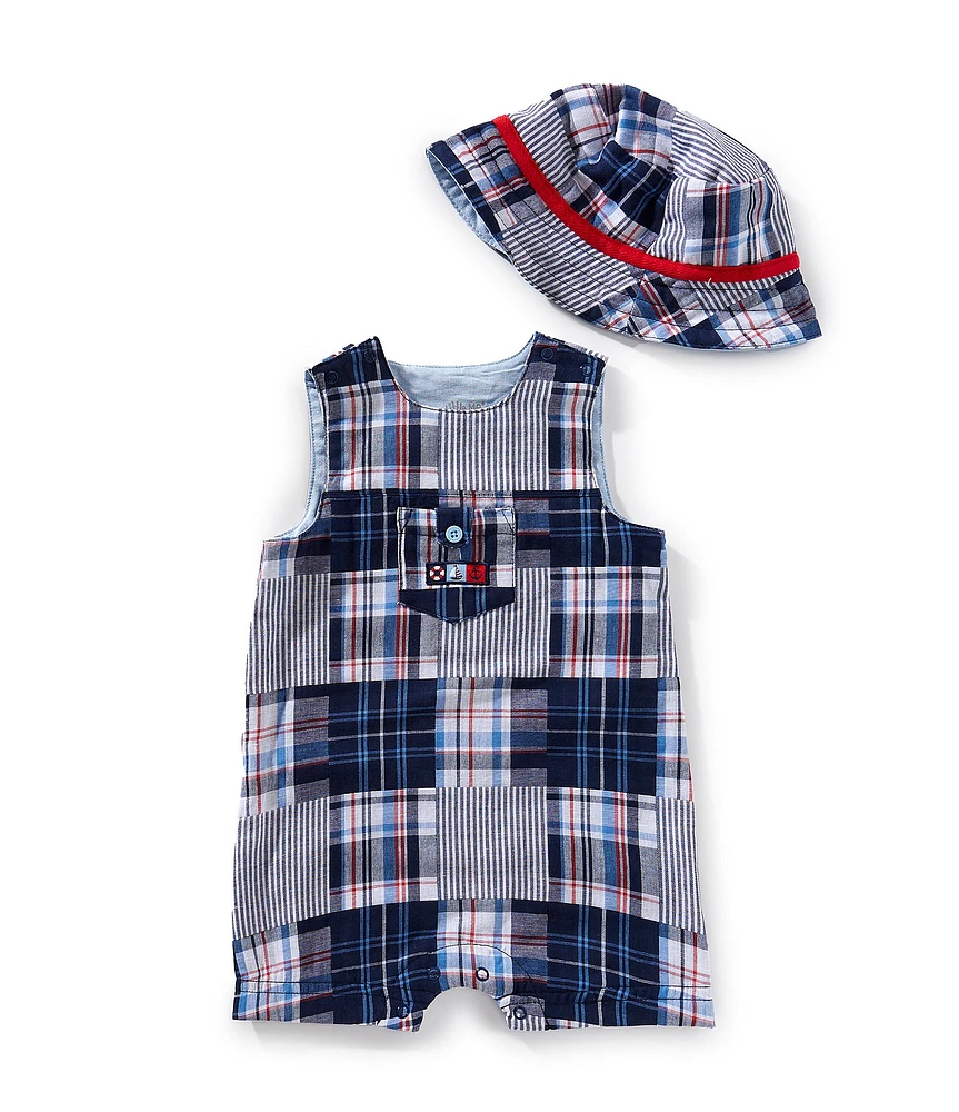 Little Me Baby Boys Sleeveless Patchwork-Pattern Shortall