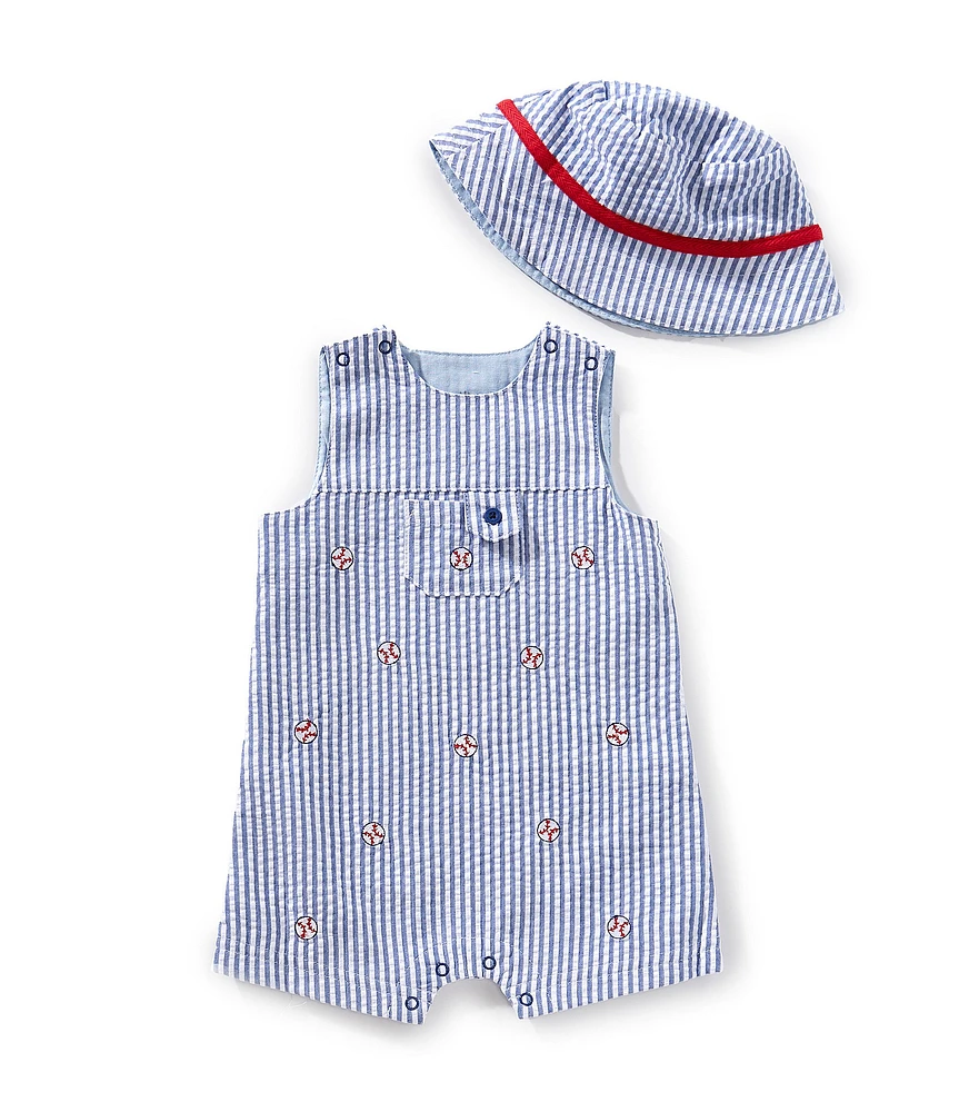 Little Me Baby Boys Sleeveless Striped/Baseball-Pattern Shortall
