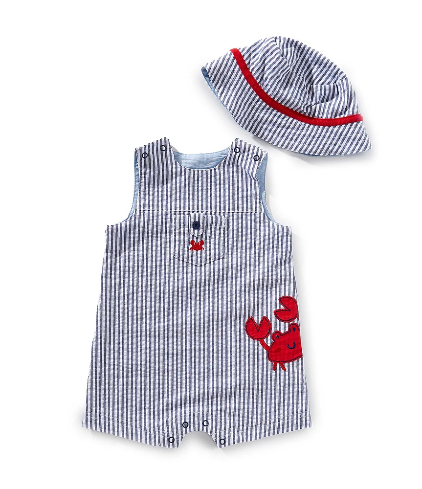 Little Me Baby Boys Sleeveless Striped/Wraparound-Crab-Motif Shortall
