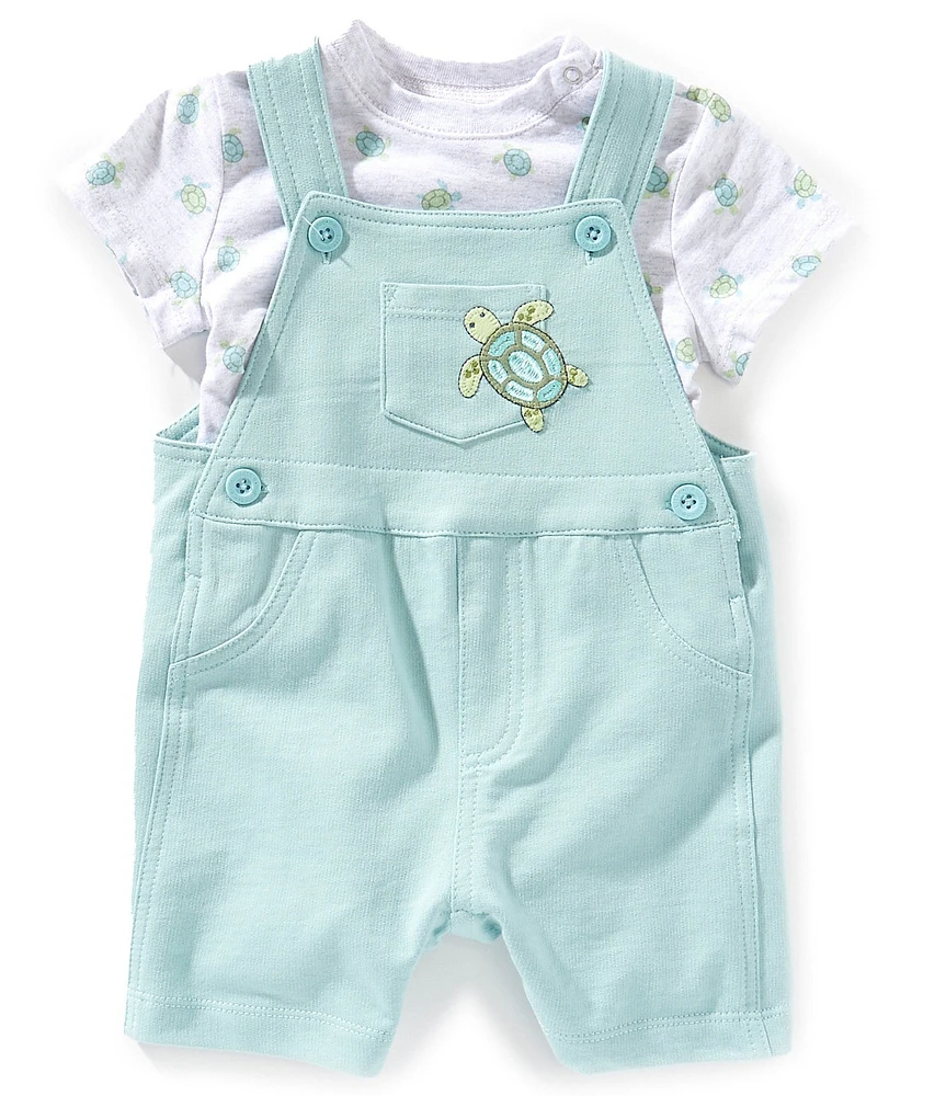 Little Me Baby Boys Sleeveless Turtle-Motif Shortall & Short Sleeve Turtle-Printed T-Shirt 2-Piece Set