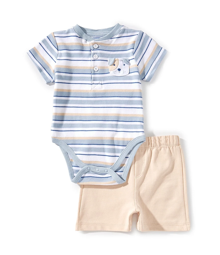 Little Me Baby Boys Short Sleeve Striped/Puppy Applique Bodysuit & Solid Shorts Set