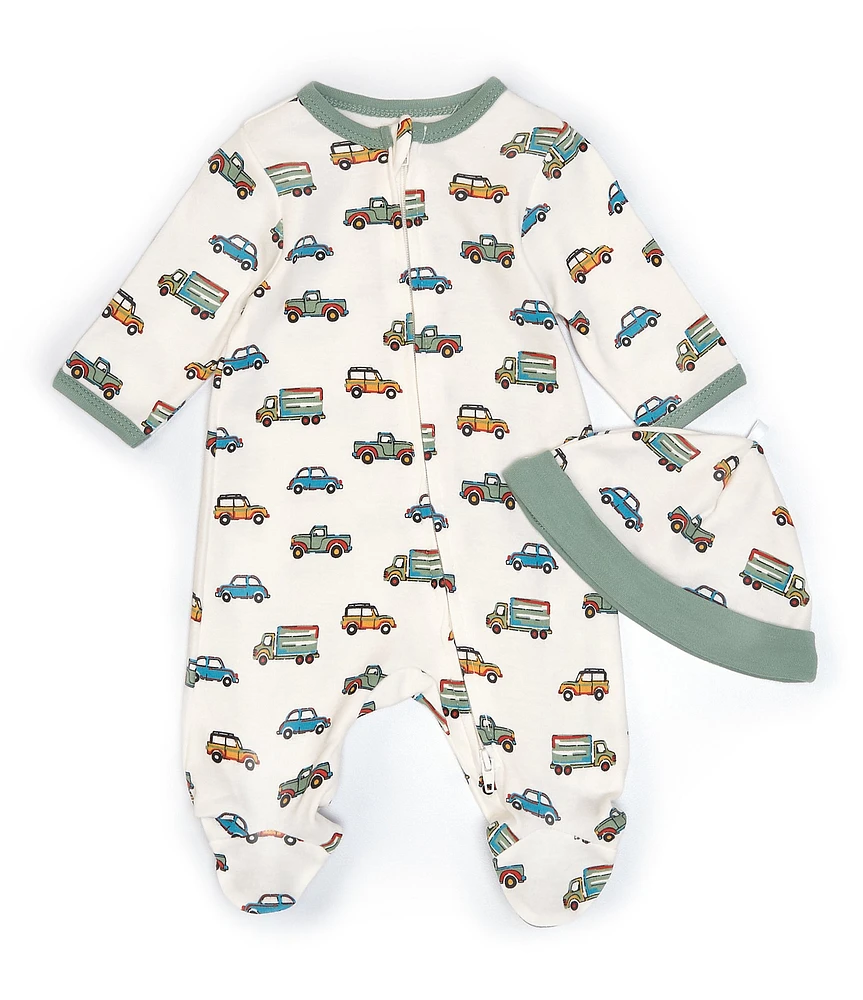 Little Me Baby Boys On-The-Go Car Printed Footed Coverall & Hat Set