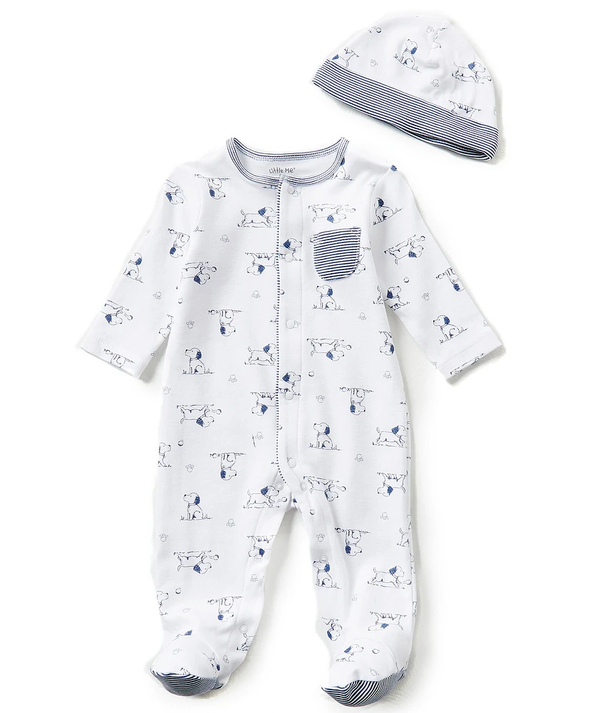 Little Me Baby Boys Puppy Toile Printed Footie Coverall & Hat Set