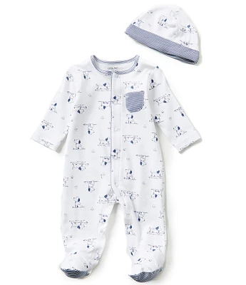 Little Me Baby Boys Puppy Toile Printed Footie Coverall & Hat Set