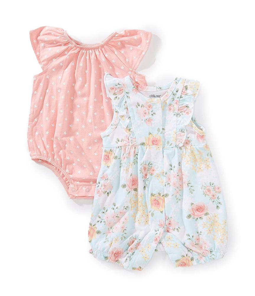 Little Me Baby Girls Flutter-Sleeve Dotted/Floral Romper Two-Pack