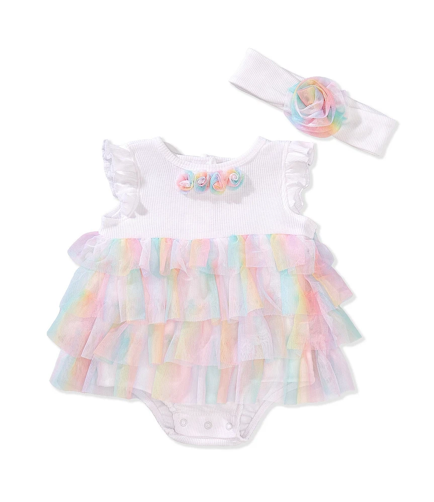 Little Me Baby Girls Short-Sleeve Solid/Rainbow-Mesh-Skirted Bodysuit