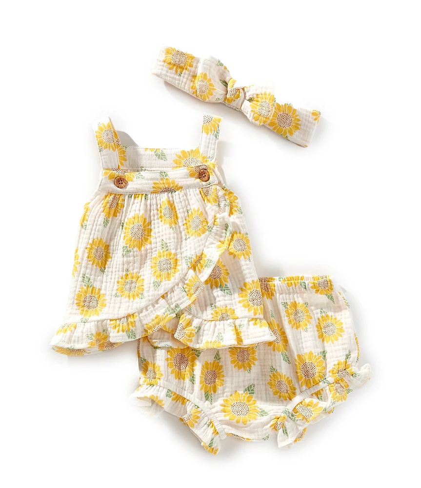Little Me Baby Girls Sleeveless Sunflower Printed Gauze Dress