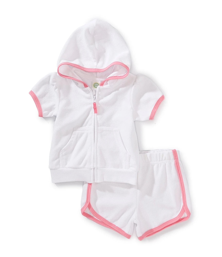 Little Me Baby Girls Short-Sleeve Hooded Terrycloth Swim Cover-Up & Matching Terrycloth Swim Shorts Set