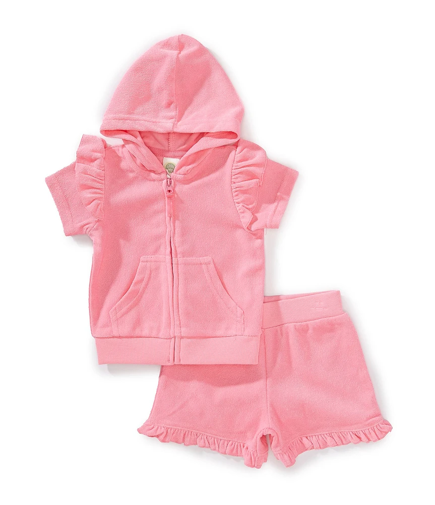 Little Me Baby Girls Ruffle Short-Sleeve Hooded Terrycloth Swim Cover-Up & Matching Terrycloth Swim Shorts Set
