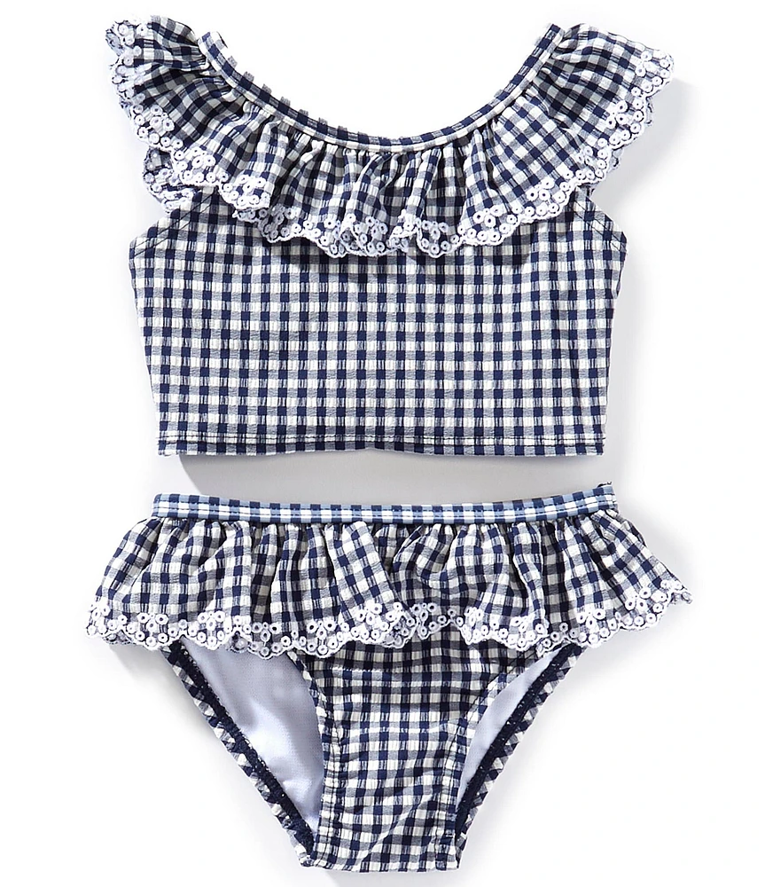 Little Me Baby Girls Sleeveless Embroidered Gingham Tankini Top & Matching Hipster Bottom Two-Piece Swimsuit