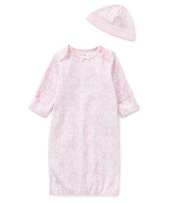 Little Me Baby Girls Damask Print Gown & Hat Set
