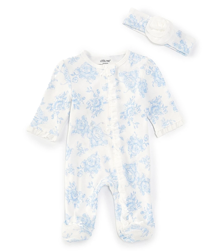 Little Me Baby Girls Long Sleeve Rose-Print Footed Coverall