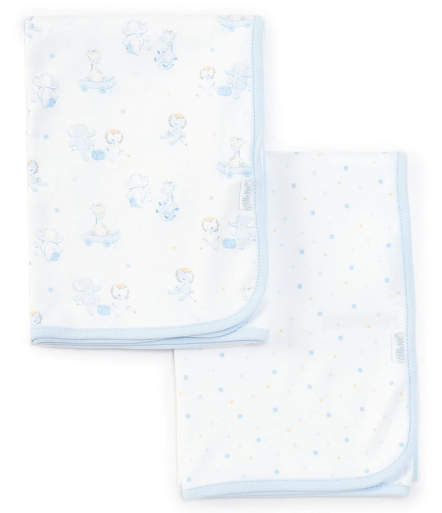 Little Me Snuggly Safari Print/Printed Receiving Blanket 2-Pack