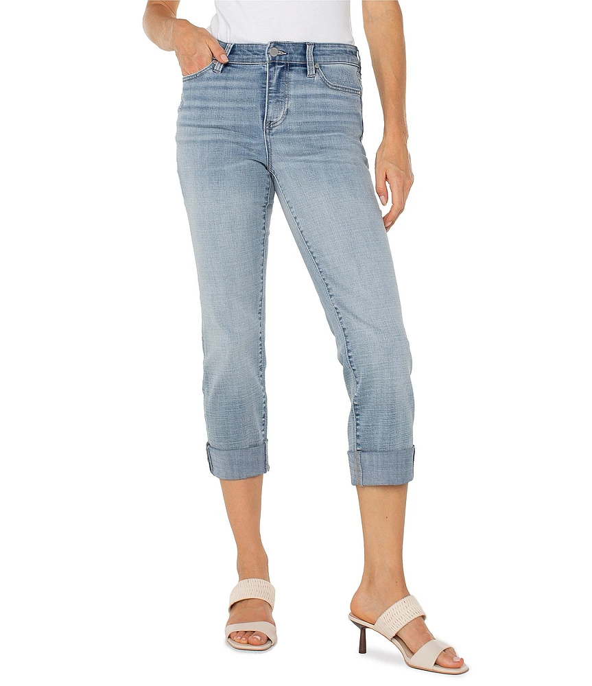 Liverpool Los Angeles Charlie Stretch Denim Mid-Rise Straight Leg Cuffed Cropped Jeans