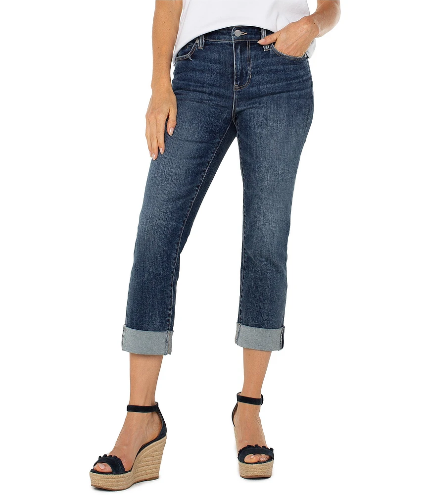 Liverpool Los Angeles Charlie Stretch Denim Mid-Rise Straight Leg Wide Rolled Cuff Jeans