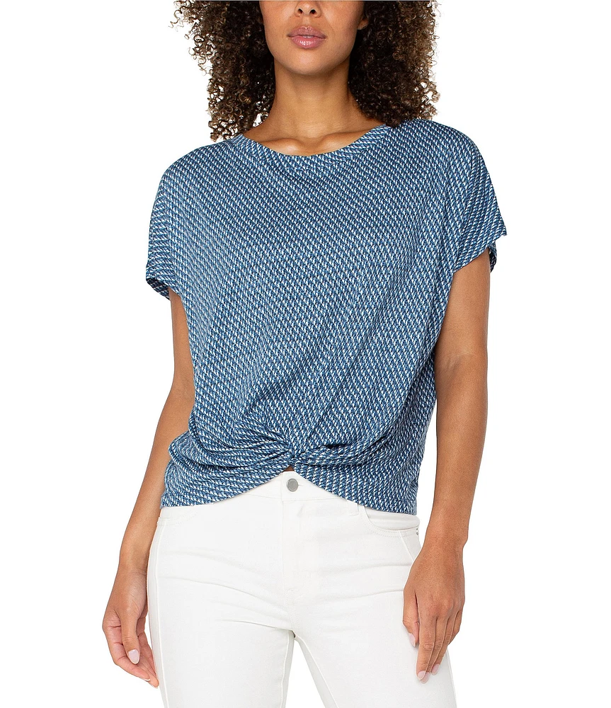 Liverpool Los Angeles Crew Neck Short Sleeve Front Twist Knit Top