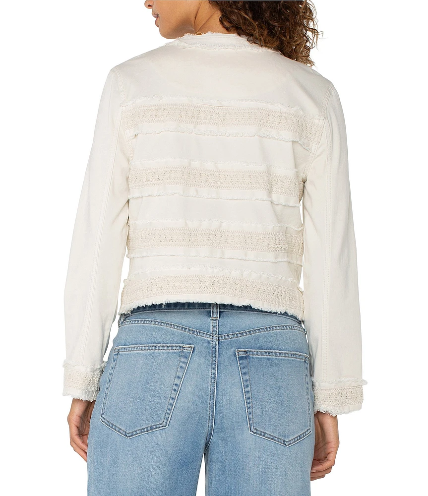 Liverpool Los Angeles Denim Lace Collarless Long Sleeve Jacket